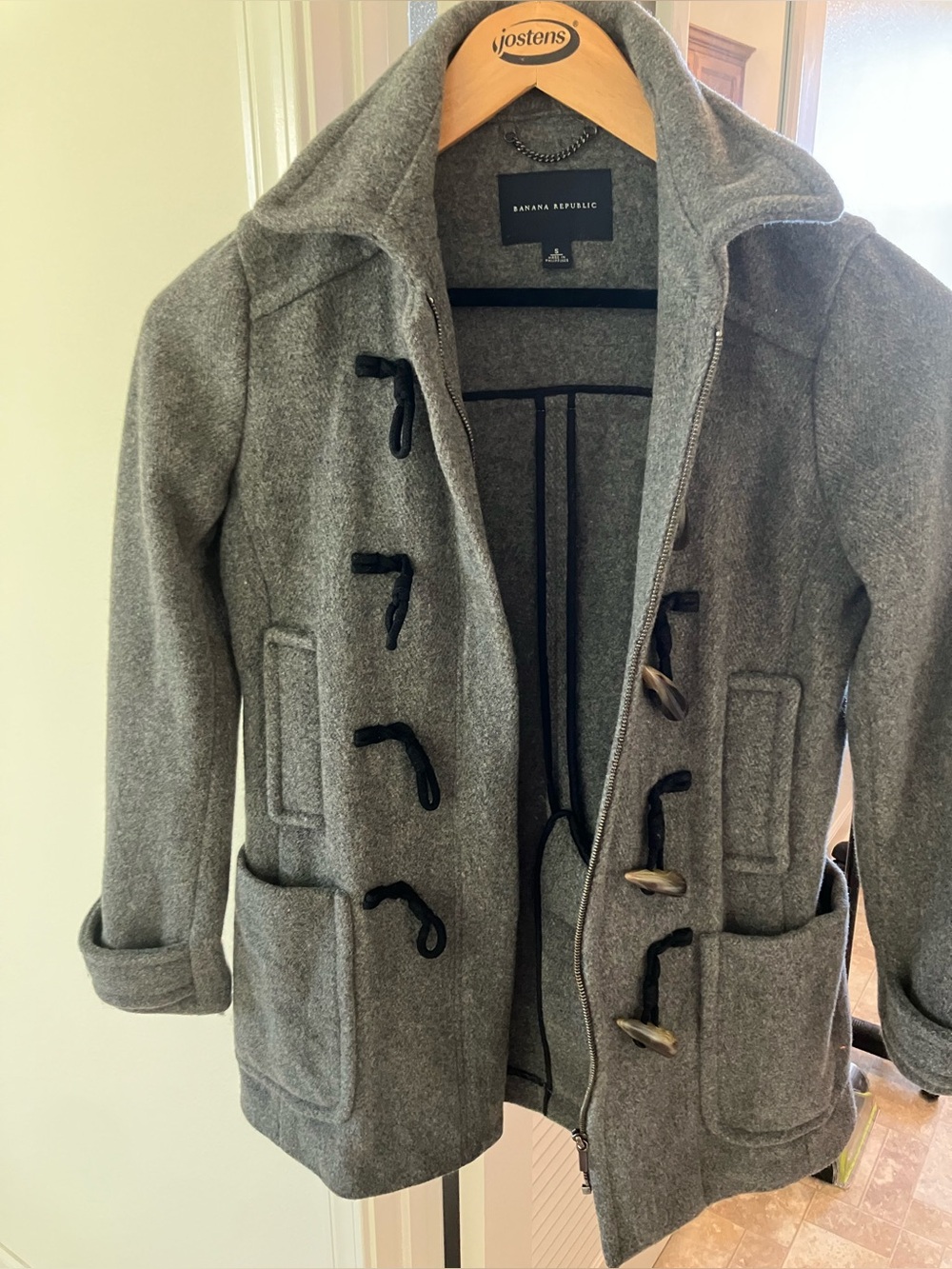 Banana Republic Gray Wool Duffle Toggle Coat Jacket Size Small